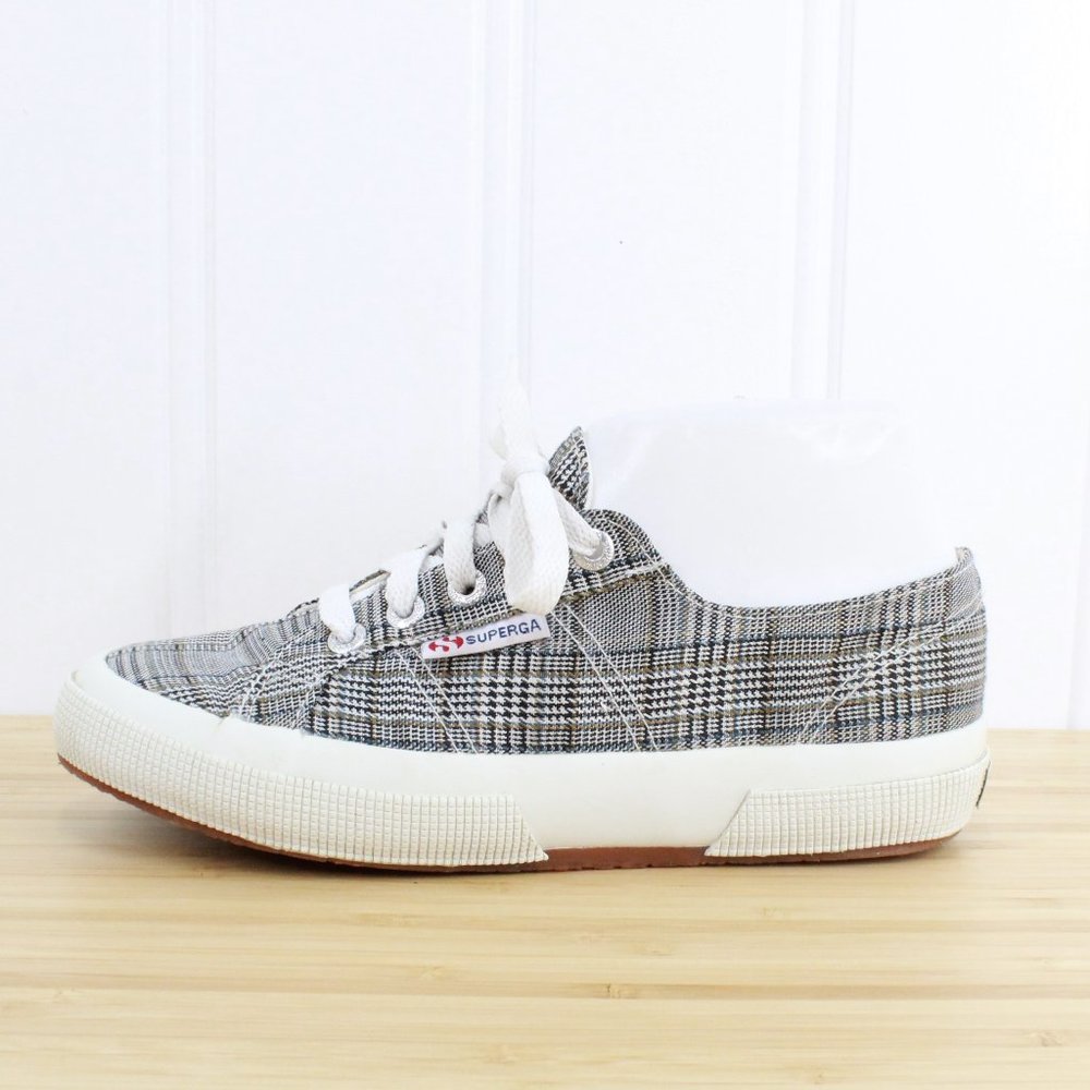 Superga Checkered Black White Canvas Low Top Sneakers Size M 4.5 L 6 - Picture 1 of 9